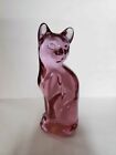 RARE Vintage Fenton Glass Cat Figurine - Cranberry Rose Pink w Original Sticker