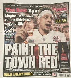 PATRICK MAHOMES KC CHIEFS 2023 SUPER BOWL LVII CHAMPS NY POST NEWSPAPER 2/13/23 - Picture 1 of 2