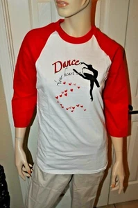Camiseta estilo béisbol Dance Your Heart Out gráfico manga 3/4 talla pequeña nueva sin etiquetas - Imagen 1 de 5