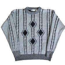 Vintage 80s Club International Diamond Stripe Pattern Knit Sweater Medium