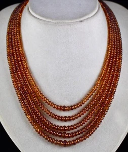 Natural Hessonite Garnet 566ct Beads 5 Line Round Semi Precious Necklace - Picture 1 of 9