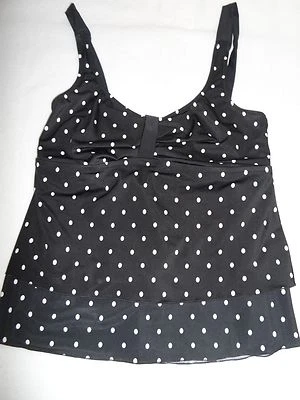 Elomi Swim ES7020 Rara Tiered Tankini Top Only Black White polka dot SIZE 12-$98 - Image 1 of 2