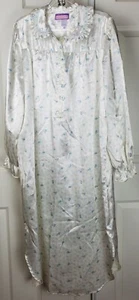 Vtg White BETH MICHAELS Poly Long Sleeve  Nightgown Lace Ruffle Trim Medium - Picture 1 of 10