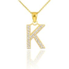 10k Solid Yellow Gold Diamond Monogram Initial Letter K Pendant Necklace 