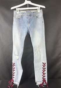 Anthropologie Pilcro Slim Straight Jeans Gr. 26 Raw Hem Velvet Lace Up Denim - Bild 1 von 10