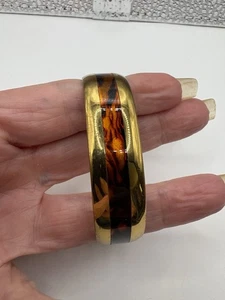 WONDERFUL VINTAGE SERGIO LUB COPPER CUFF BRACELET W/ FAUX TORTOISE SHELL INLAY - Picture 1 of 3