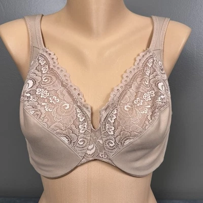 Sujetador de encaje Glamorise corte bajo Wonderwire talla 34F con aros #1240 café beige Foto 1 de 4