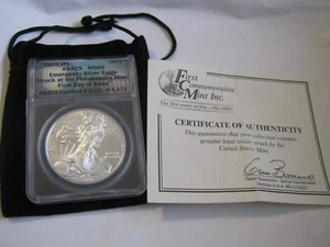 2020 Silver Eagle One Ounce Pandemic Emergency Issue ANACS MS69 Cert 341 of 4173 - Picture 1 of 10