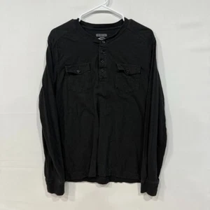 Kenneth Cole Shirt Men's Medium Black Long Sleeve Henley Dual Chest Pocket - Picture 1 of 5