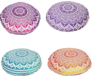 4 PC Large Indian Mandala Ombre Floor Pillow Cushion Round Meditation Covers - Picture 1 of 1