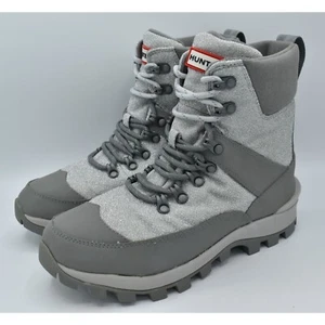 Hunter Womens Size 11 Insulated Glitter Silver Grey Winter Commando Boots Shoes - Picture 1 of 17