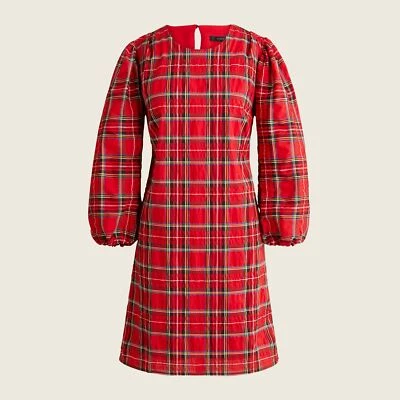 J Crew BD498 NWT Plus Size 2X  Puff Sleeve Dress in Good Tidings Tartan Plaid - Image 1 of 2
