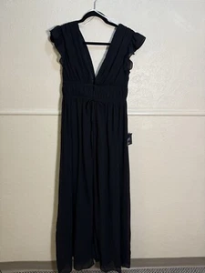 Lulus Dress Womens M Black Plunge V-Neck Strappy Lost In Paradise Slit Gown - Picture 1 of 9
