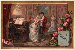 Victorian Trade Card Pygmalion Le Rose Man and Woman Dancing L1 - Picture 1 of 2