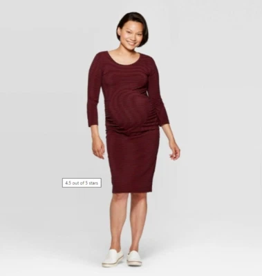 Isabel Maternity Medium Dress 3/4 Sleeve Burgundy Red Striped By Ingrid & Isabel - Image 1 of 4