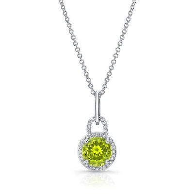 Peridot Diamant Türklopfer Anhänger Halskette 14K Weiss Gold 1.61 TCW Rund - Bild 1 von 2
