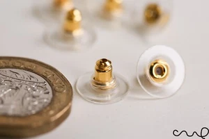 Gold Clear Plastic Earring Stud Backs Stopper Spare Earring Backs Bullet Clutch - Picture 1 of 5