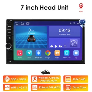 Double Din 7" IPS Android 14 Octa Core Car Stereo GPS Navi CarPlay WiFi 4G Radio - Picture 1 of 12