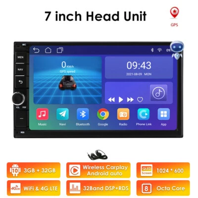 Double Din 7" IPS Android 10 Octa Core Car Stereo GPS Navi CarPlay WiFi 4G Radio - Image 1 of 4