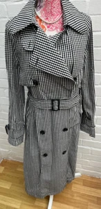 New Next Coat Black & White Gingham Check Long Mac Trench Jacket UK 14 RRP £90 - Picture 1 of 8