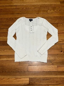 Sonoma Womens Long Sleeve Shirt Top Size Small White Cotton Knit Blouse NWT! $38 - Picture 1 of 6