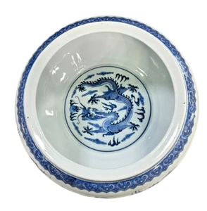 CHINESE JINGDEZHEN ZHI PORCELAIN BOWL BLUE AND WHITE DRAGON MOTIF - Picture 1 of 10