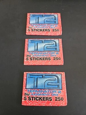 3- 1991 T2 TERMINATOR 2 JUDGEMENT DAY TOPPS SEALED UNOPENED PACKS 5 STICKERS PER - Image 1 of 2