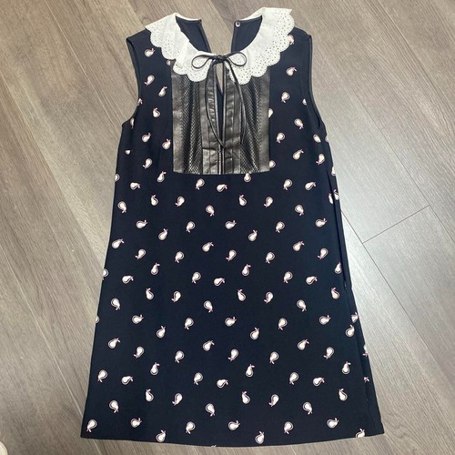 Miu Miu Mini Abito A Line Stampa Pera Colletto Pizzo Dettagli Pelle Nero Rosa JP