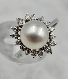 Perlen-Brillant-Ring - 1 Akoya-Perle + 16 Brillanten / 0,23 ct. -750er Weiß-Gold