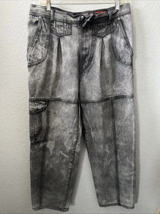 Vintage Weekends Adventure Jeans Mens 34 Acid Wash Cargo Grey Tapered 90s - Picture 1 of 18