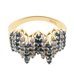 Rachel Koen 1.00Cttw Blue & White Diamond Ladies Ring 14K Yellow Gold Size 9 - Picture 1 of 7