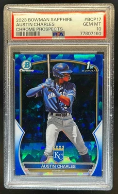 2023 Bowman Sapphire Austin Charles Chrome 1st #BCP-17 Royals PSA 10 - Image 1 of 2