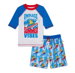 Minions Swimsuit Boys Swim Trunks Shorts Rash Guard Shirt Set Size 4- 12 NWT NEW - Picture 1 of 6