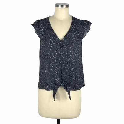 COLLECTIVE CONCEPTS Navy Blue Button Front Tie Blouse V-Neck Top Size Small NWT - Image 1 of 4