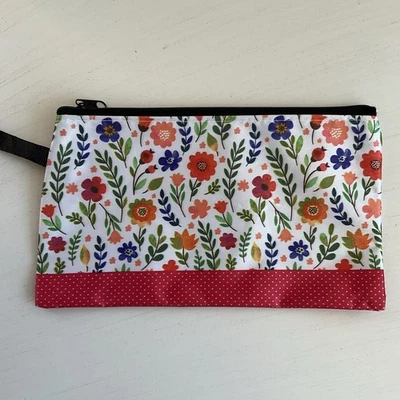 Bolsa de almacenamiento de cosméticos floral con cremallera para mujer bolsa seda roja blanca 5x8,5" NUEVA Foto 1 de 4