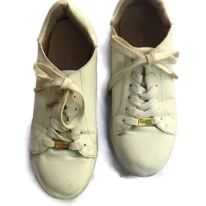 Topshop White Leather Embossed Trim Lace Up Sneakers Shoes Size 39 EU 8.5 US - Picture 1 of 7