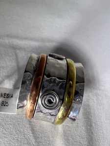 Unisex hammered Band Ring 14K YRG Sterling 925 Size 10 spiral design Spinner - Picture 1 of 2