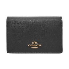 COACH authentic Gusseted Business Card Case Cross Grain Leather Black engraved 