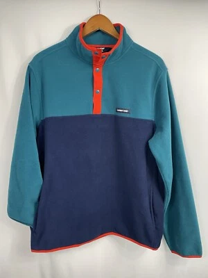 Lands End Men's LARGE Navy & Turquoise Fleece 1/4 Snap Jacket with Pockets - Image 1 of 4