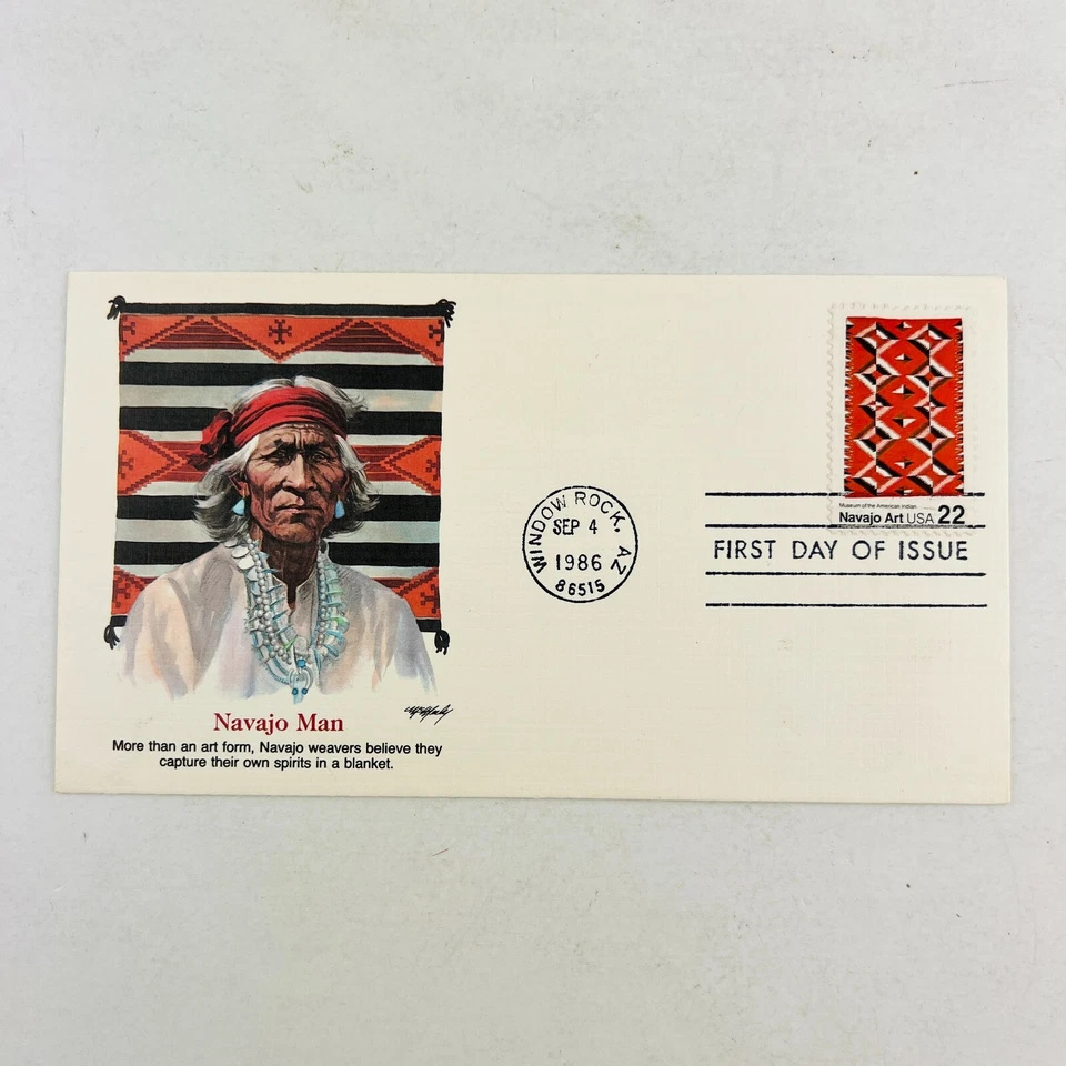 Navajo Art - Navajo Man Stamp First Day Issue Cover 1986 Window Rock AZ - Image 1 of 2