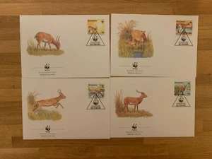 BOTSWANA 1988 FDC x 4 WWF ANTELOPE RED LECHWE - Picture 1 of 1