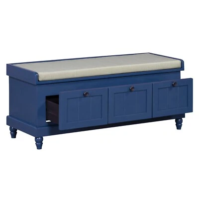 Classic Storage Bench Ottoman with Cushioned Seat 3 Drawers for Entryway - Image 1 of 4