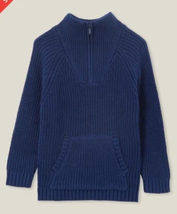 Cotton:On Kids Boys Blake Quarter Zip Knit Funnel Neck Sweater Navy Size 3-4 NEW - Picture 1 of 4