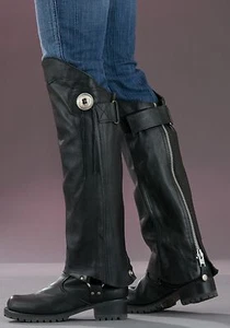 Milwaukee Motorcycle Unisex Leather Half Chaps (Gators) Both Plain w/ Concho - Picture 1 of 3