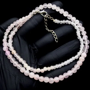 Pink Rose Quartz Round Shape 111.00 Cts Beaded Beautiful Necklace VK 69 E641 - Imagen 1 de 3