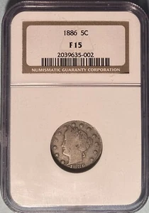 1886 Liberty Nickel Key Date NGC F15 — 3,326,000 Minted - Picture 1 of 4