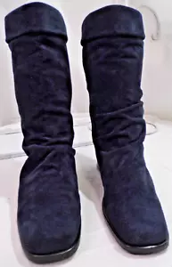 Markon Simon C1162 Womens Black Suede Leather Fold Slouch Boots Pullon Sz 10W - Picture 1 of 23
