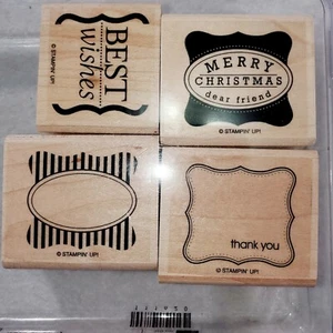 Stampin Up Cute And Curly Merry Christmas Thank You Best Wishes Frame Wood Stamp - Picture 1 of 3