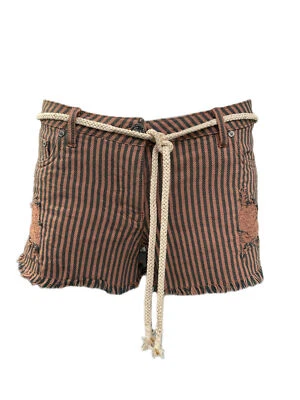 MAISON SCOTCH Women's Brown Striped Distressed Cut Off Shorts #892 25 NWT - Image 1 of 4