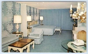 LITTLE AMERICA MOTEL DORMITORIO INTERIOR BEBÉ AZUL PAPEL PINTADO LAMINADO POSTAL AÑOS 60 - Imagen 1 de 2